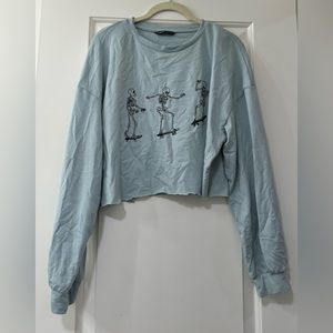 SHEIN Skeleton Long Sleeve Cropped Shirt